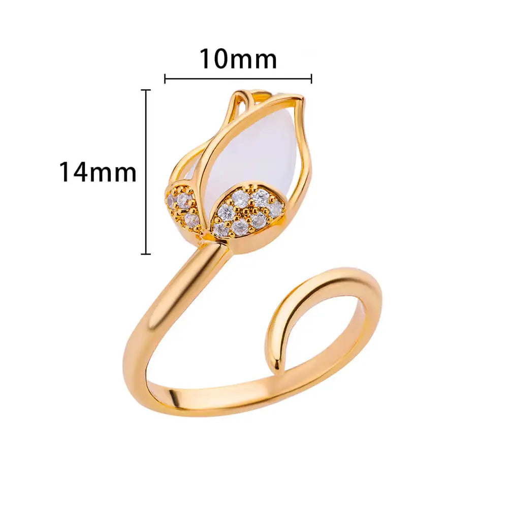 White Opal Tulip Ring - ÉclatMystique