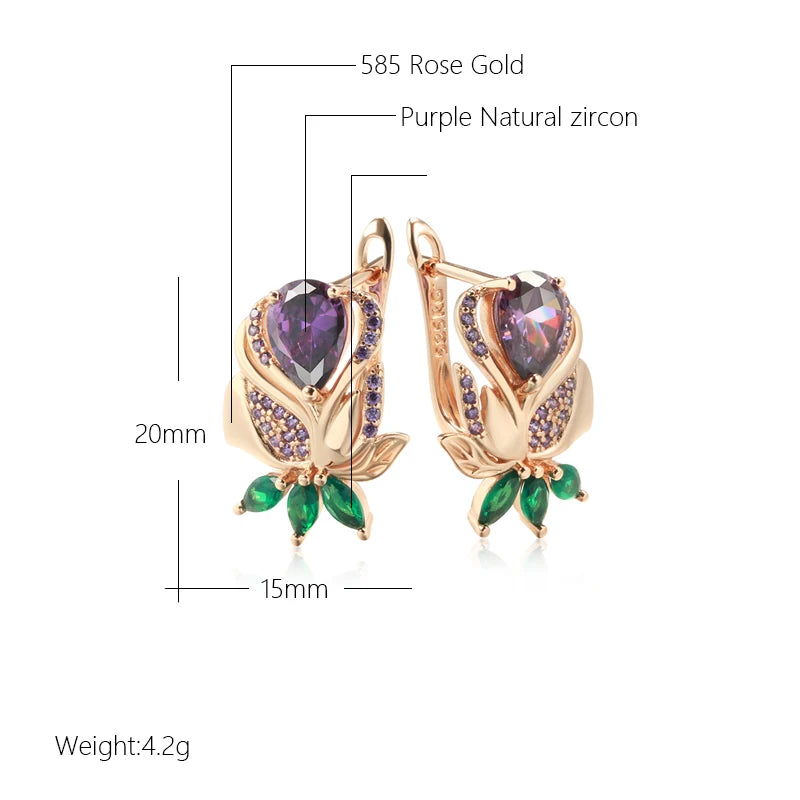 Purple Natural Zircon Flower Drop Earring