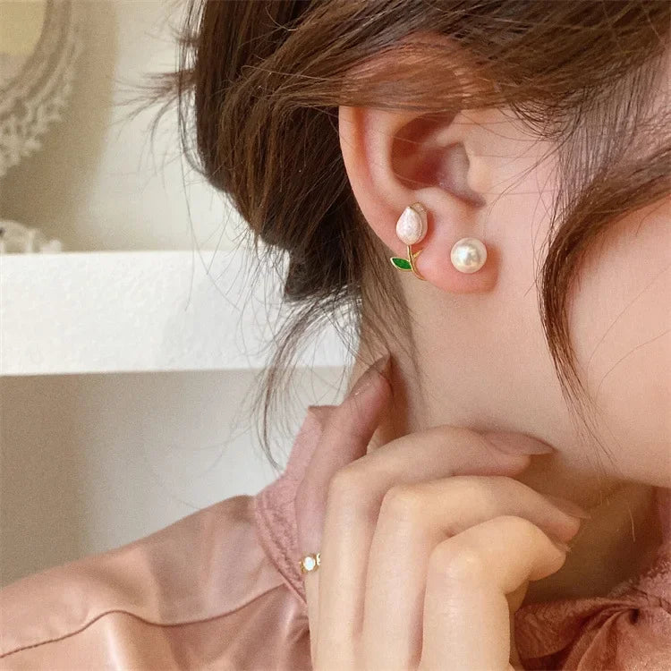 Pink Tulip Pearl Earrings - ÉclatMystique