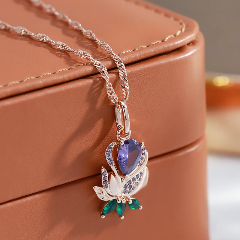 Purple Natural Zircon Flower Necklace - ÉclatMystique