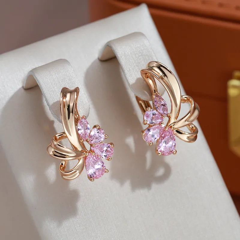 Pink Zircon Bowknot Earrings - ÉclatMystique