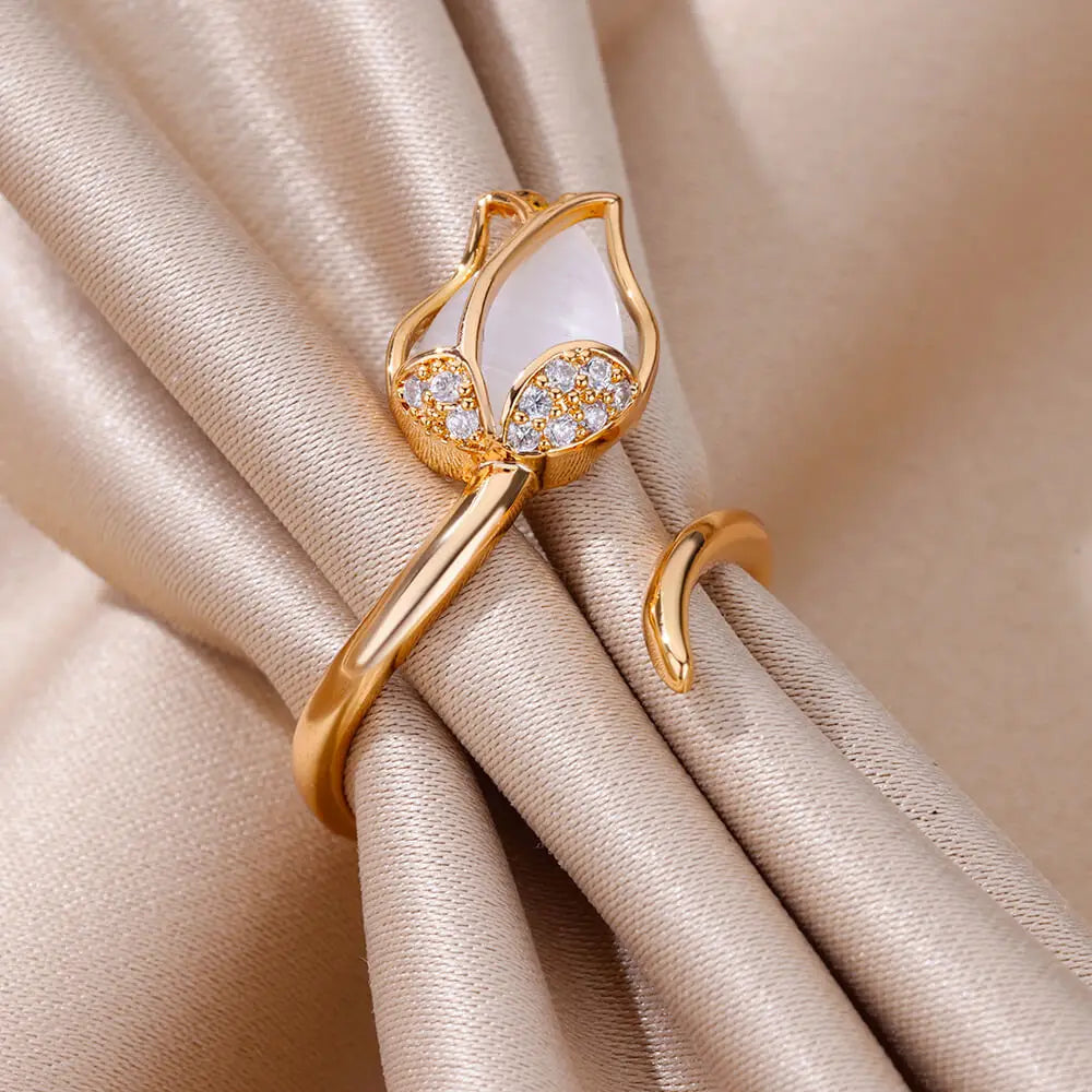 White Opal Tulip Ring - ÉclatMystique