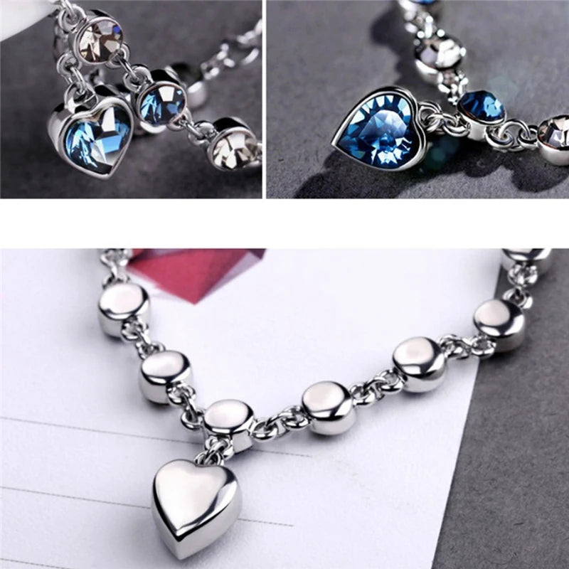 Blue Crystal Heart Bracelet - ÉclatMystique