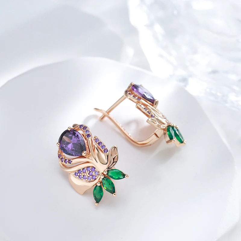 Purple Natural Zircon Flower Drop Earring