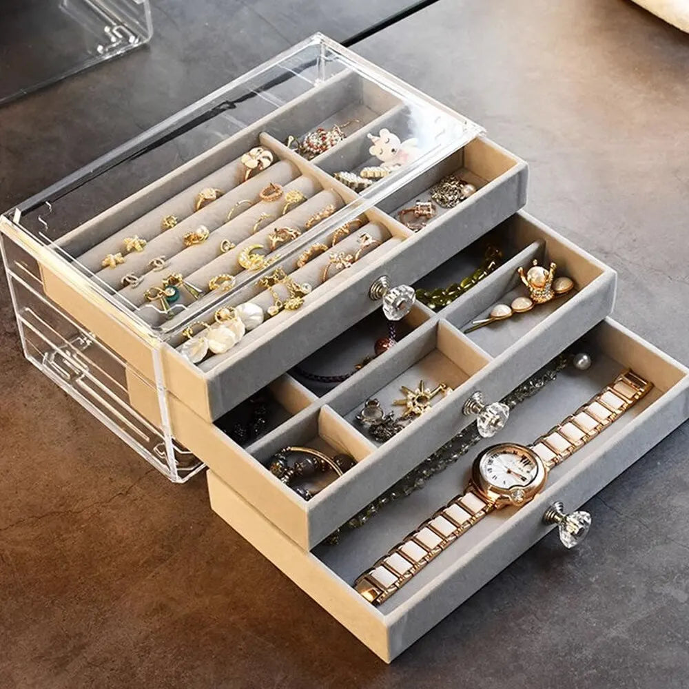Three-layer Flannel Jewelry Box Drawer - ÉclatMystique