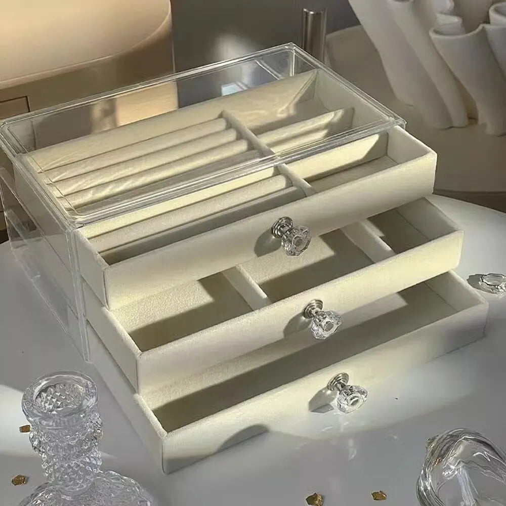 Three-layer Flannel Jewelry Box Drawer - ÉclatMystique