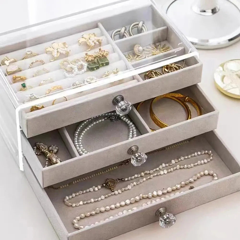 Three-layer Flannel Jewelry Box Drawer - ÉclatMystique