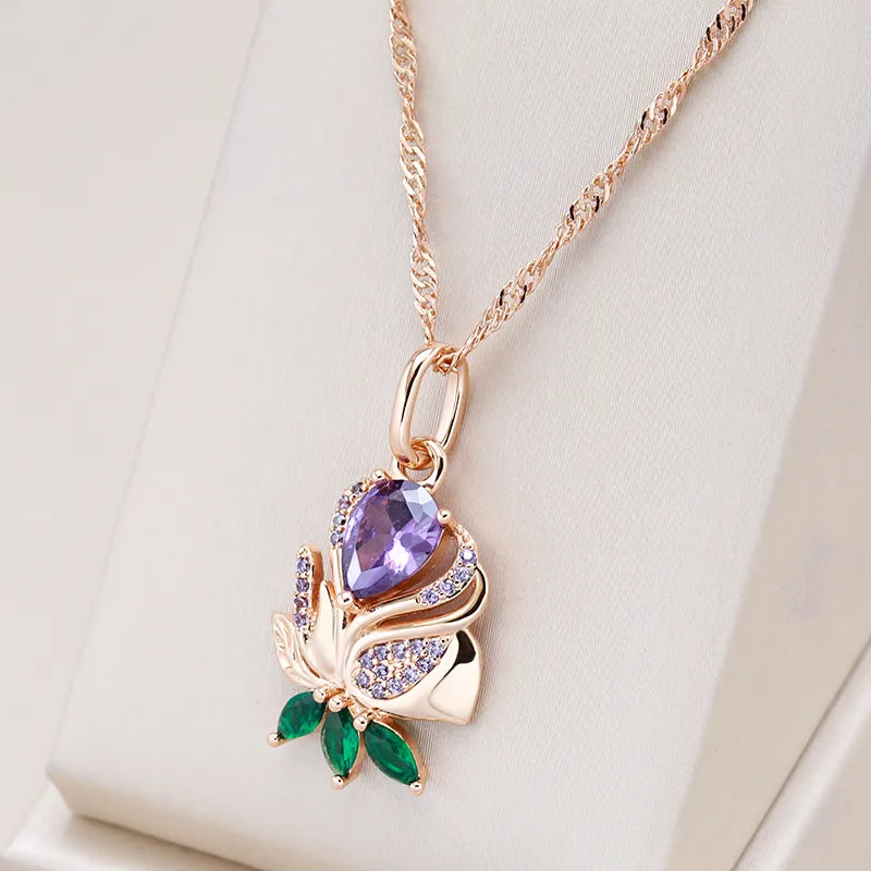 Purple Natural Zircon Flower Necklace - ÉclatMystique