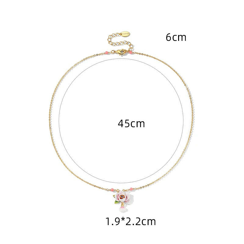 18K Gold Plated Enamel Pink Rose Necklace