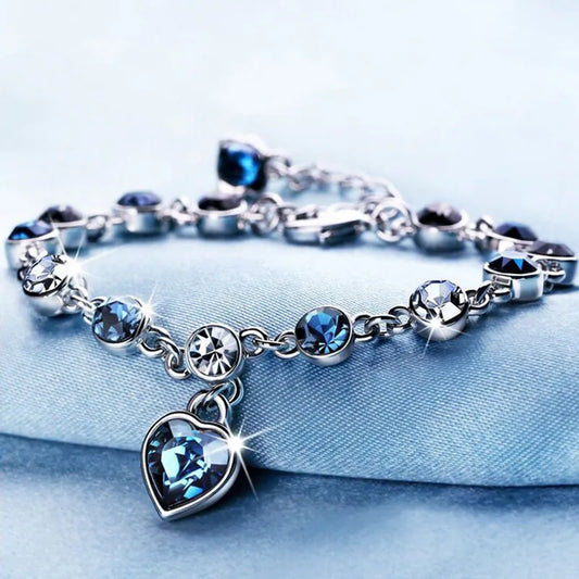 Blue Crystal Heart Bracelet - ÉclatMystique