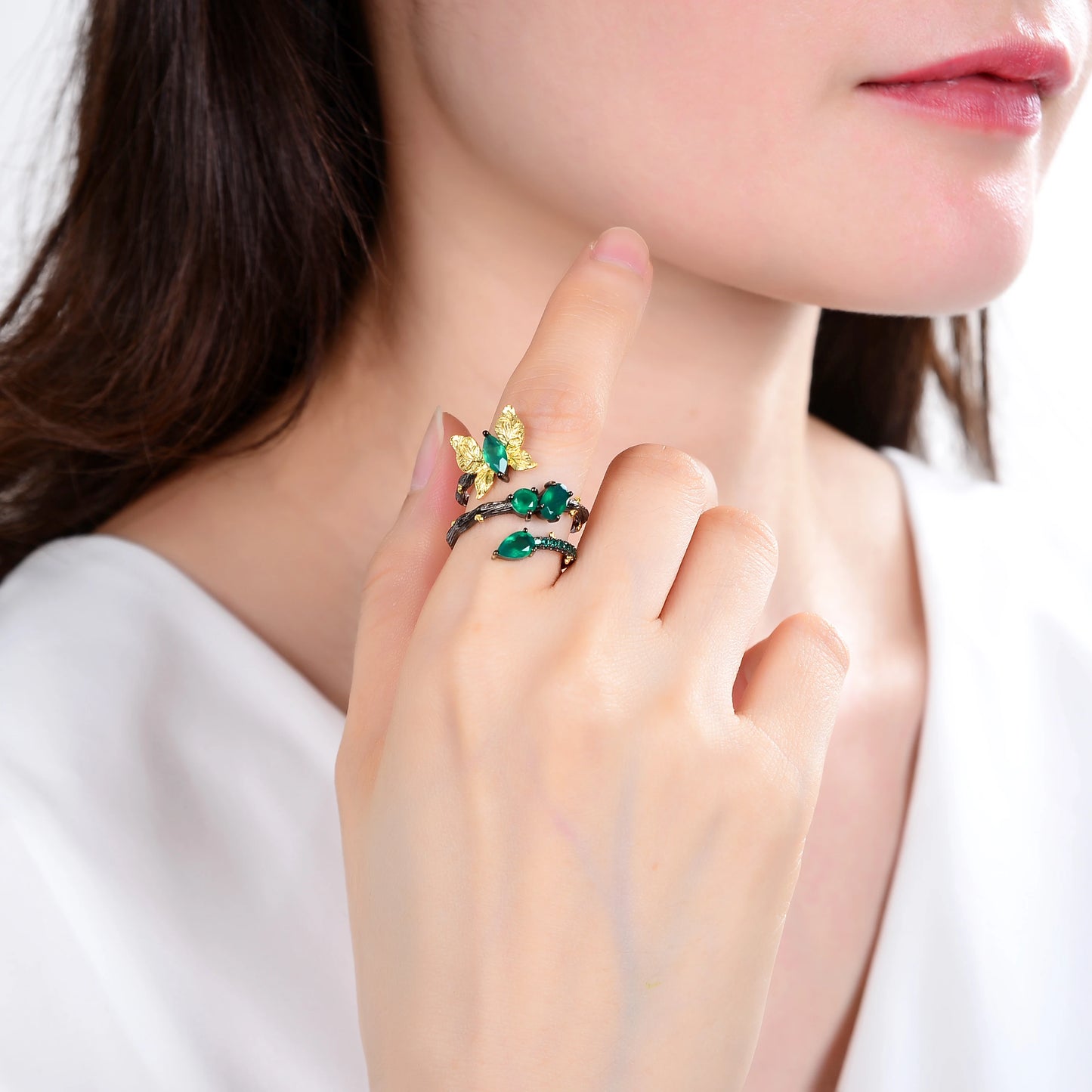 Green Agate Butterfly Ring