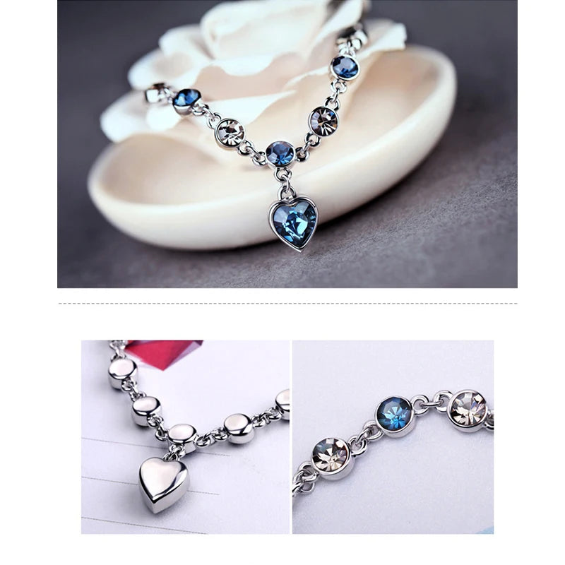 Blue Crystal Heart Bracelet - ÉclatMystique