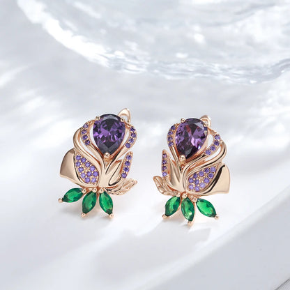 Purple Natural Zircon Flower Drop Earring