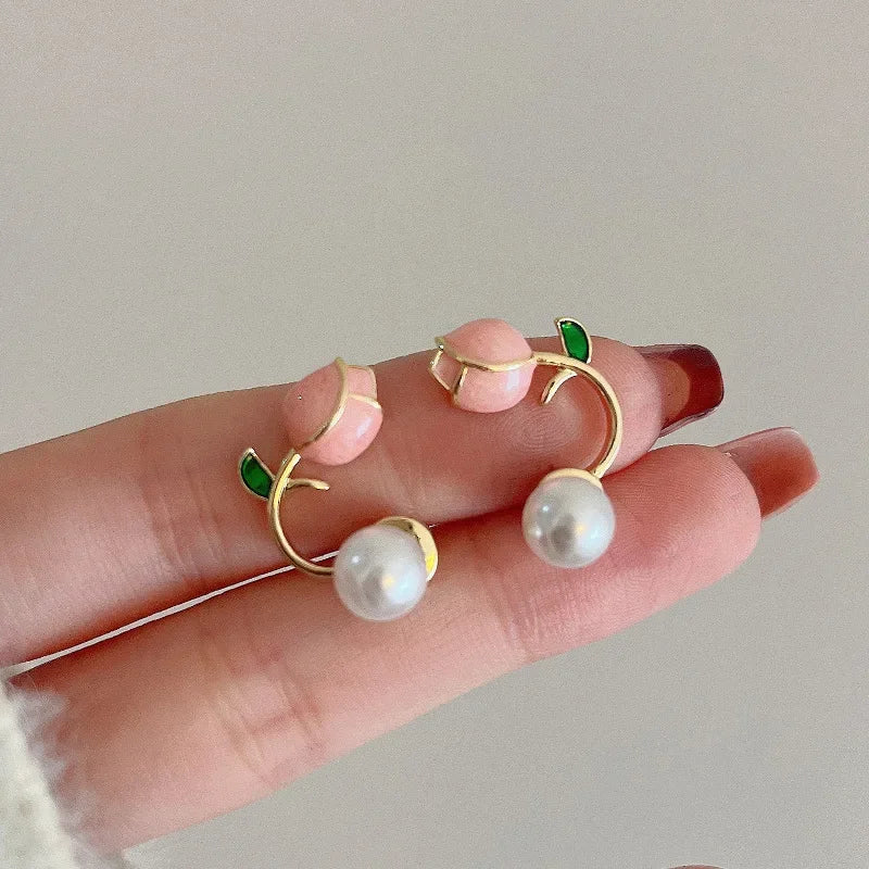 Pink Tulip Pearl Earrings - ÉclatMystique