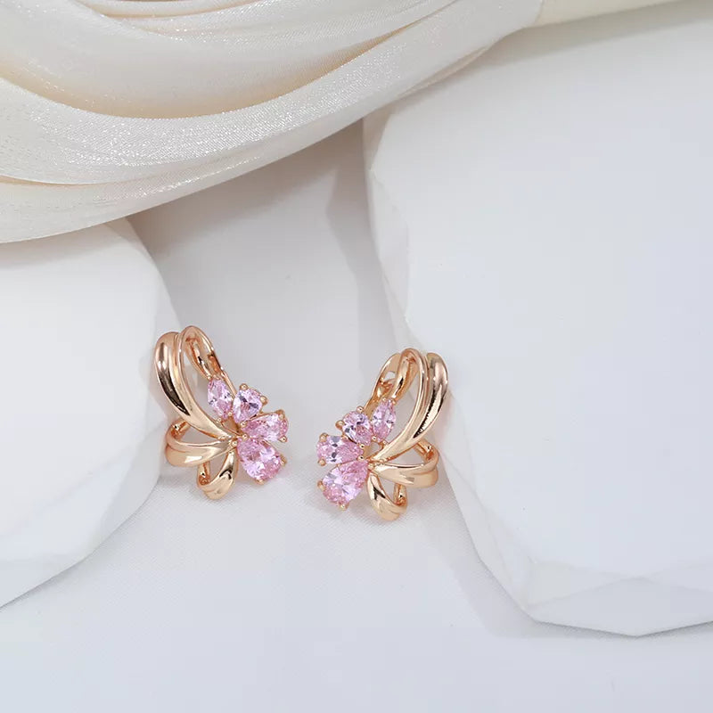 Pink Zircon Bowknot Earrings - ÉclatMystique