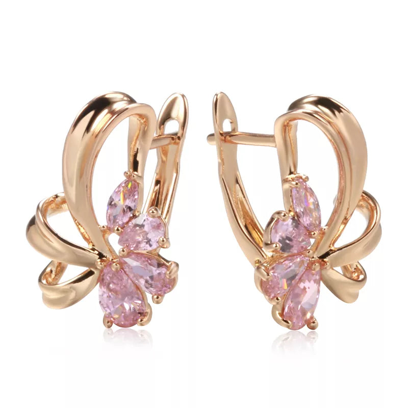 Pink Zircon Bowknot Earrings - ÉclatMystique