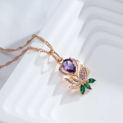 Purple Natural Zircon Flower Necklace - ÉclatMystique