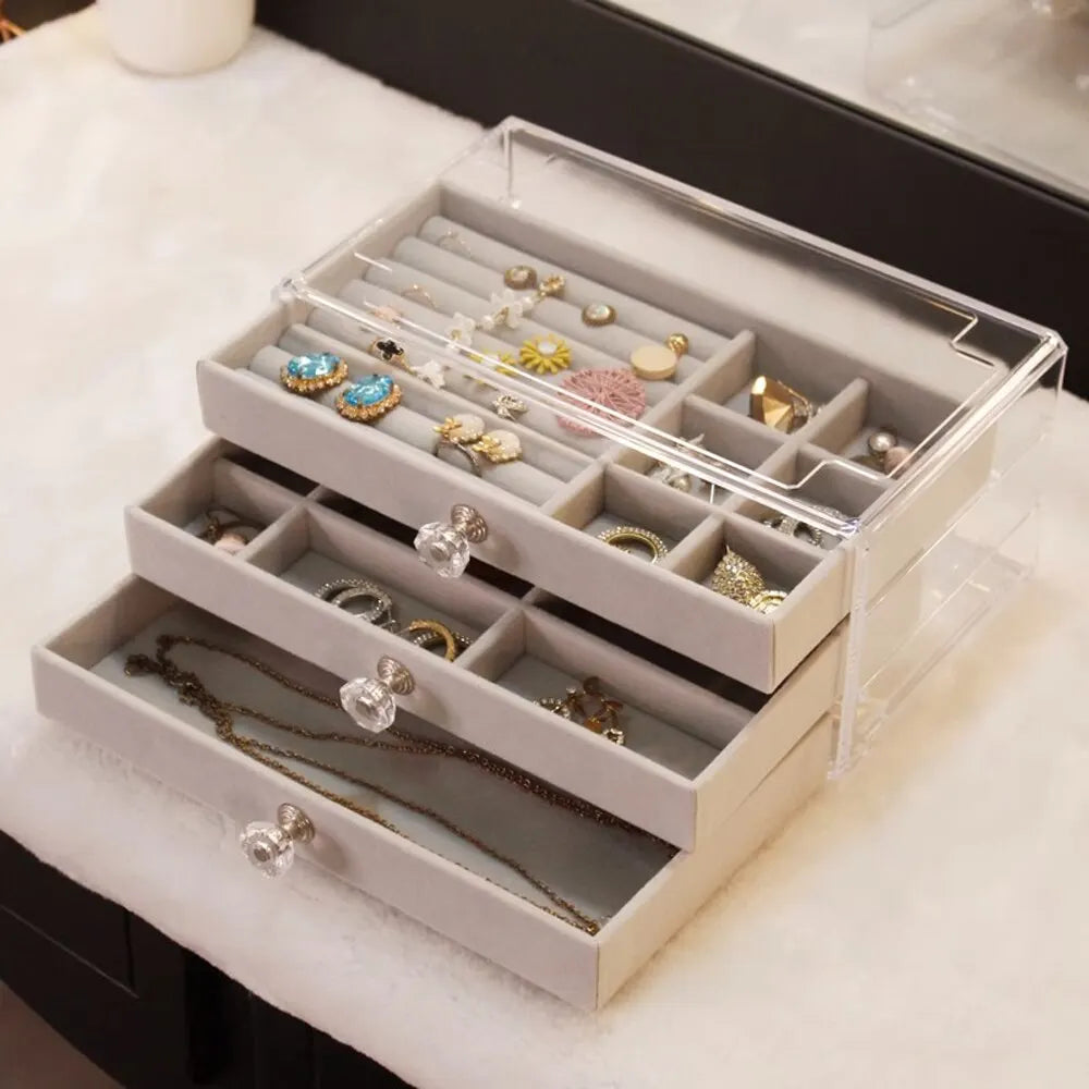 Three-layer Flannel Jewelry Box Drawer - ÉclatMystique