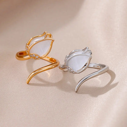White Opal Tulip Ring - ÉclatMystique