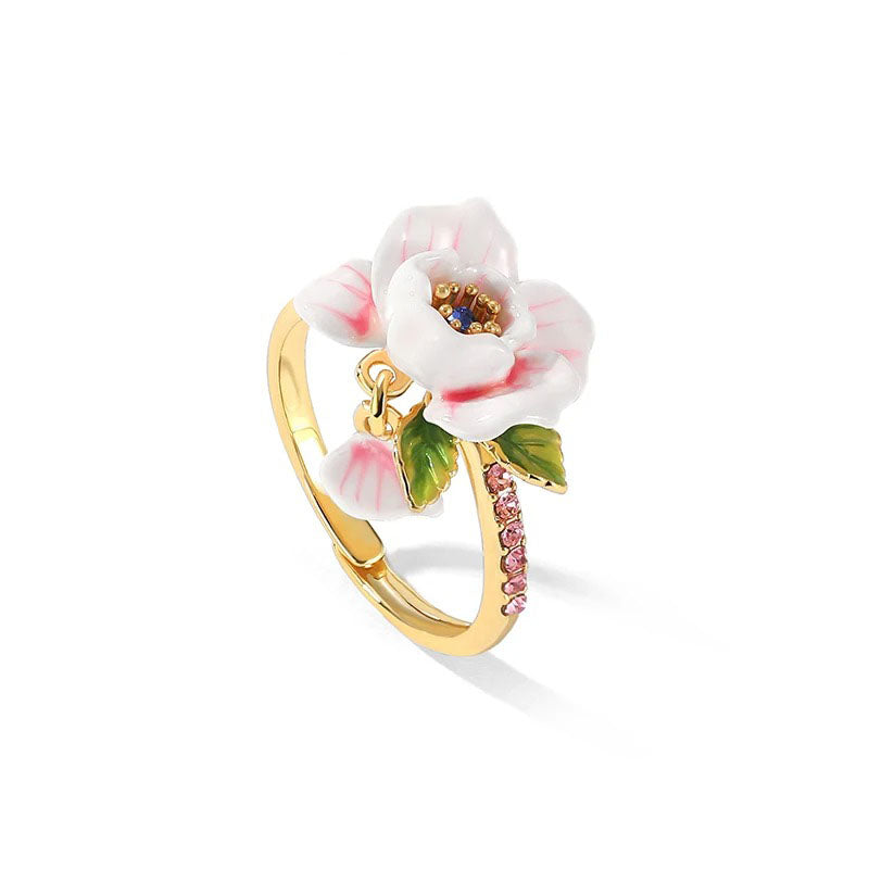 Rose Flower Enamel Ring 18K Gold Plated