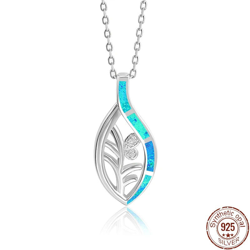 Blue Fire Opal Ieaf Pendant