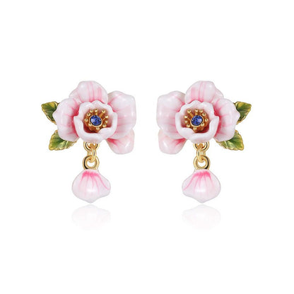 18K Gold Plated Enamel Rosebush Earrings