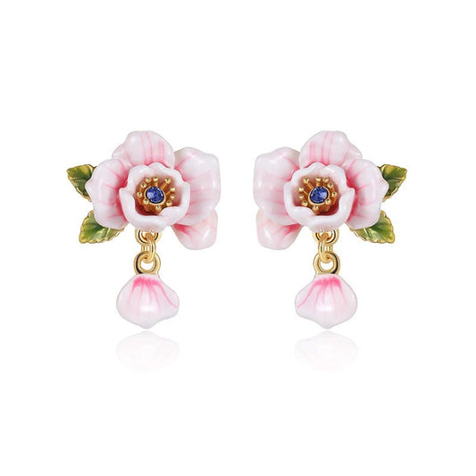 18K Gold Plated Enamel Rosebush Earrings