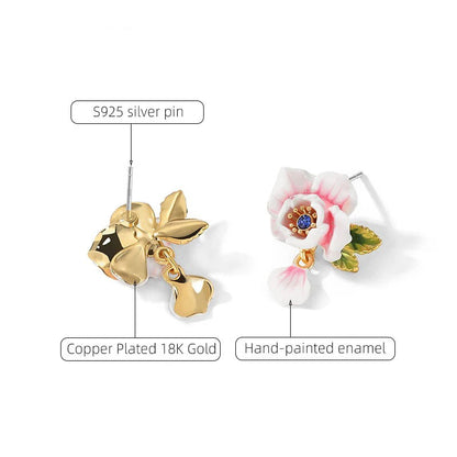 18K Gold Plated Enamel Rosebush Earrings