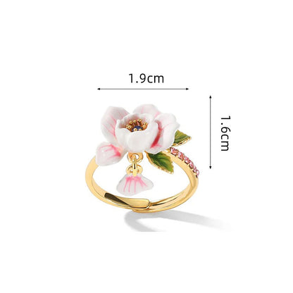 Rose Flower Enamel Ring 18K Gold Plated