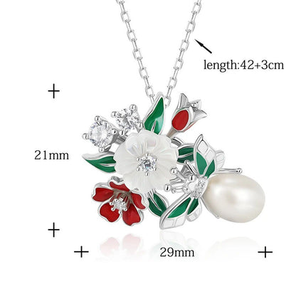 Natural Pearl Shell Flower Leaf Enamel Necklace