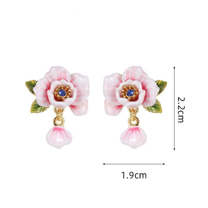 18K Gold Plated Enamel Rosebush Earrings