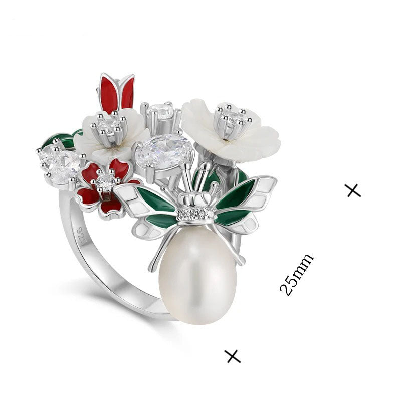 Shell Flower Leaf Enamel Ring