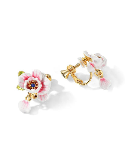 18K Gold Plated Enamel Rosebush Earrings